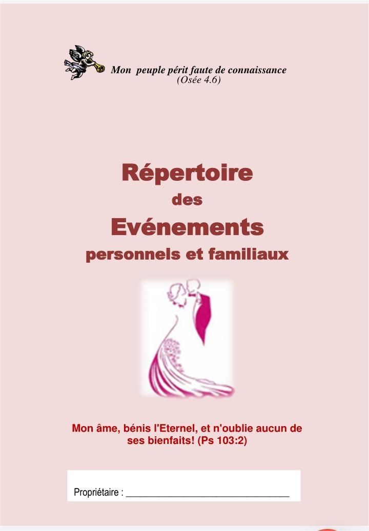 Répertoire des événements personnels et familiaux